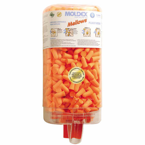 PlugStation Earplug Dispenser, Disposable Plastic Bottle, Foam Earplugs, Bright Orange, Mellows 507-6847