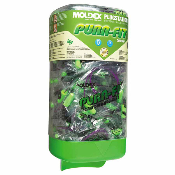 PlugStation Earplug Dispenser, Disposable Plastic Bottle, Foam Earplugs, Bright Green, Pura-Fit 507-6882