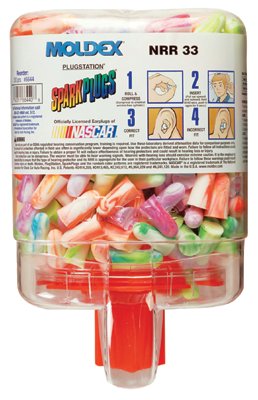 PlugStation Earplug Dispenser, Disposable Plastic Bottle, Foam Earplugs, Assorted Color Swirls/Streaks, SparkPlugs 507-6644