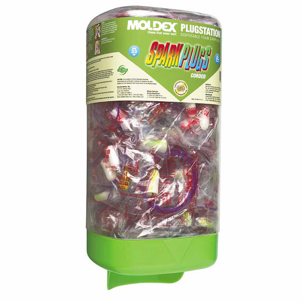 PlugStation Earplug Dispenser, Disposable Plastic Bottle, Foam Earplugs, Assorted Color Swirls/Streaks, SparkPlugs 507-6880