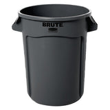 BRUTE Round Container without Lid, 32 gal, Heavy-Duty Plastic, Gray 640-FG263200GRAY