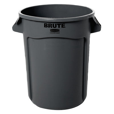 BRUTE Round Container without Lid, 32 gal, Heavy-Duty Plastic, Gray 640-FG263200GRAY