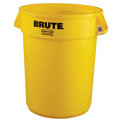 BRUTE Round Container without Lid, 32 gal, Heavy-Duty Plastic, Yellow 640-FG263200YEL