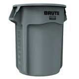 BRUTE Round Container without Lid, 55 gal, Heavy-Duty Plastic, Gray 640-FG265500GRAY
