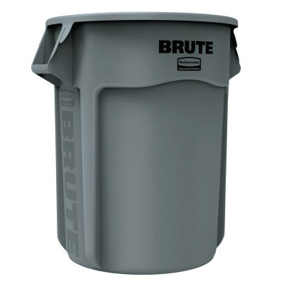 BRUTE Round Container without Lid, 55 gal, Heavy-Duty Plastic, Gray 640-FG265500GRAY