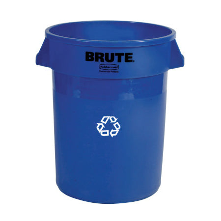 BRUTE Round Recycling Container without Lid, 32 gal, Polyethylene, Blue, Recycle Symbol 640-FG263273BLUE