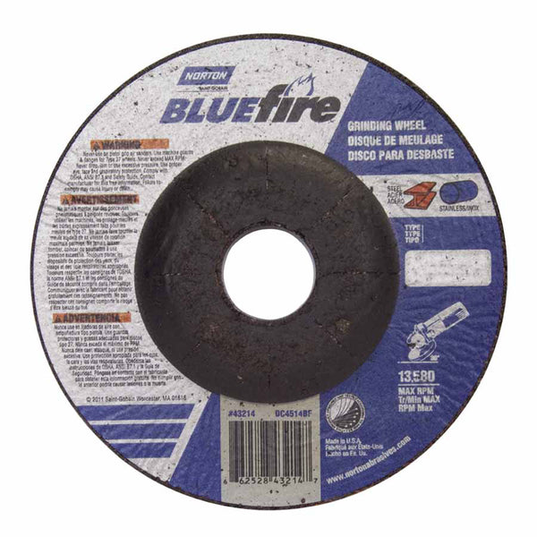 Bluefire Type 27 Depressed Center Wheel, 6 in x 1/8 x 5/8-11, 24 Grit, Zirconia Alumina 547-66252843199