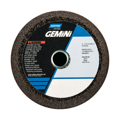 Gemini 57A AO Non-Reinf Portable Snagging Wheels, 4 in Dia, 2 in Thick, 16 Grit 547-66243510512