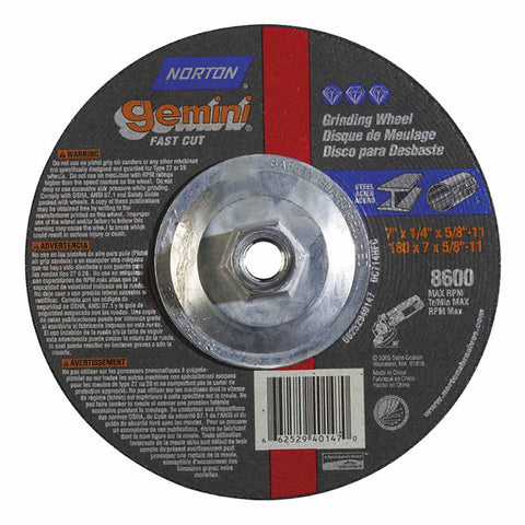 Gemini Depressed Center Wheel, 7" Dia, 1/4" Thick, 5/8" Arbor 547-66252940147