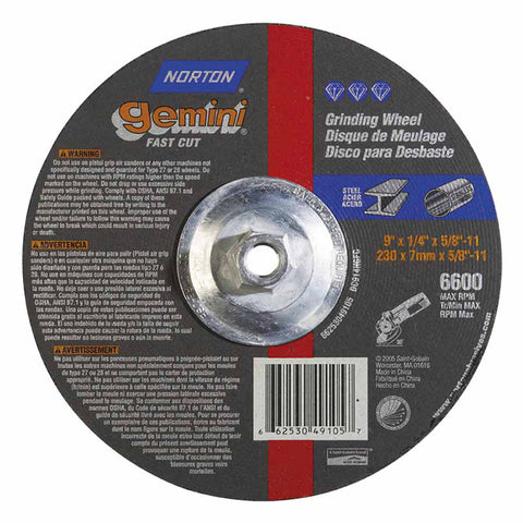 Gemini Depressed Center Wheel, FastCut, 9" Dia, 1/4" Thick, 5/8" Arbor 547-66253049105