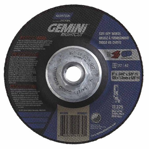Gemini RightCut Right Angle Cut-Off Wheel, Type 27/42, 5 in dia x 0.045 in Thick x 5/8 in-11 Arbor, 1 EA/EA 547-66252841939
