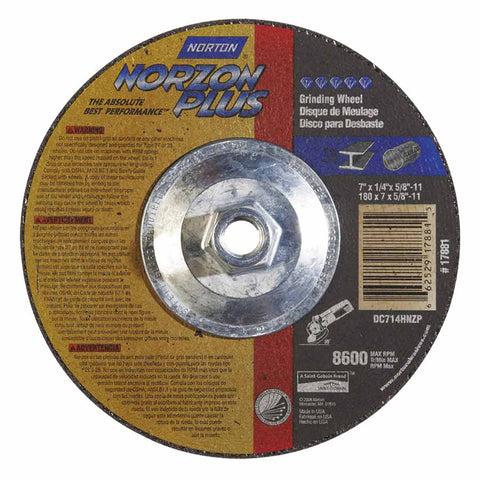 Type 27 NorZon+ Depressed Center Wheel, 7" Dia, 1/4" Thick, 5/8"-11 Arbor 547-66252917881