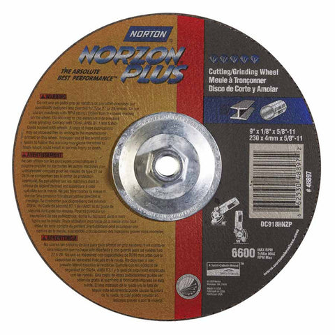 Type 27 NorZon Plus Depressed Center Wheel, 9 in dia, 1/8 in Thick, 5/8 in Arbor, 24 Grit 547-66253048897