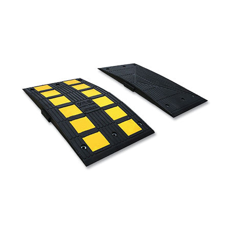 Safety Rider Vulcanized Rubber Speed Bump, 2 in H x 19.7 in W x 35.4 in L, Female End Cap, Black/Yellow 550-GNRS351VYB