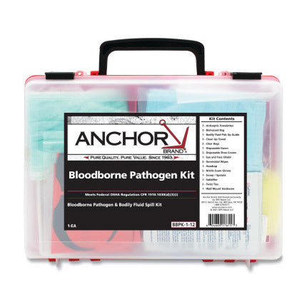 Bloodborne Pathogen Kit, Blood Spill Clean-up, Plastic Case, Wall Mount Bracket 101-BBPK-1-12