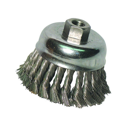 Knot Wire Cup Brush, 3-1/2 in Dia, 5/8 in-11 Arbor, 0.02 in Carbon Steel 102-93992