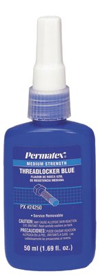 Medium Strength Blue Threadlocker, 50 mL, 1/4 in to 3/4 in Thread, Blue, Liquid 230-24250