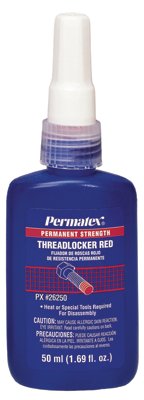 Permanent Strength Red Threadlocker, 50 mL, 1 in Thread, Red 230-26250