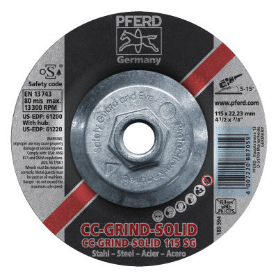 CC-GRIND-SOLID Steel Grinding Disc, Ceramic, 4-1/2 in dia, 5/8 in Arbor, 24 Grit 419-61220