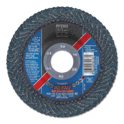 POLIFAN Z SGP Curve Steelox Flap Disc, 4-1/2 in dia x 7/8 in Arbor, 40 Grit, Zirconia, 13300 RPM, Medium Radius 419-67192
