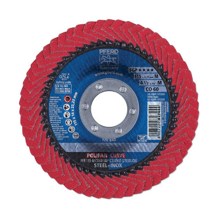 POLIFAN SGP CO-Curve Flap Wheel, 4-1/2 in x 7/8 in, 60 Grit, 13300 RPM 419-67234