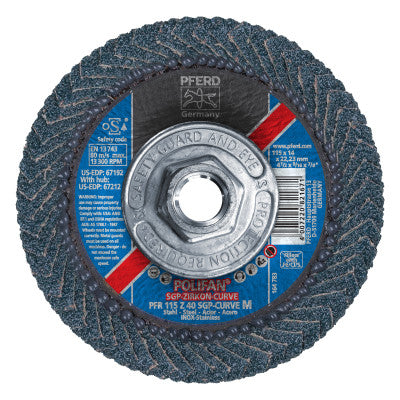 POLIFAN SGP Zircon-Curve Radial Type PFR Flap Disc, 4-1/2 in x 9/16 in, 40 Grit, 5/8 in to 11 Arbor, 13,300 RPM 419-67212