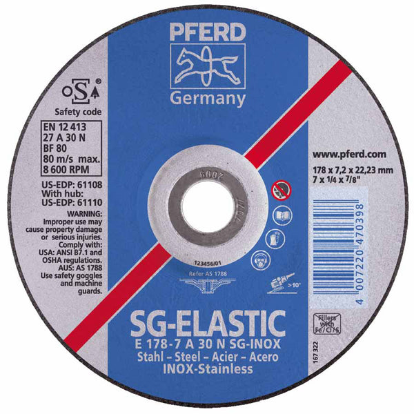 Premium SG-INOX Wheel, 4 1/2 in Dia, 1/4 Thick, 7/8 Arbor, 30 Grit, Alum Oxide 419-61105