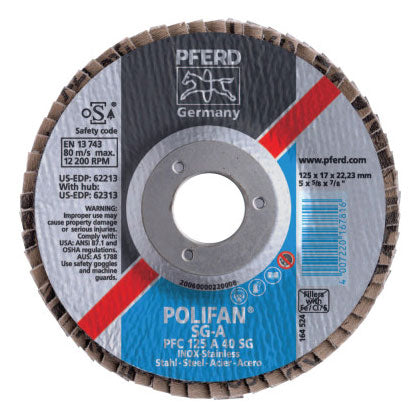 Type 27 POLIFAN SG Flap Disc, 4-1/2 in dia, 40 Grit, 7/8 arbor, 13000 RPM 419-62150