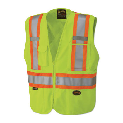 6935AU/6936AU/6937AU HV Zip-Up Snap Break Away Safety Vest, 3X-Large, Green 852-V1021260U-3XL