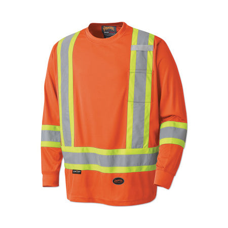 6995U/6996U High Visibility Lightweight, Breathable Birdseye Long Sleeved Crew Neck Safety Shirt, L, Orange 852-V1051250U-L
