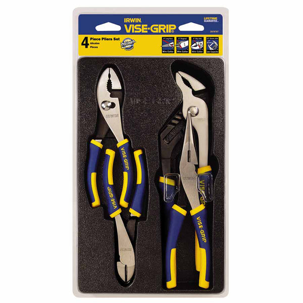 VISE-GRIP 4 Pc ProPlier Set, 6 in Diagonal/6 in Slip Joint/8 in Long Nose/10 in Groove Joint 586-2078707