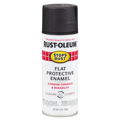 Stops Rust Protective Enamel Spray Paint, 12 oz, Aerosol Can, Black, Flat Finish 647-7776830