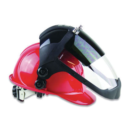 DP4 Series Multi-Purpose Faceshield, Flip-Up IR Window & Unv Hard Hat Slot Adaptor, AF/Shade 6, Clr, 9 in W x 12.125 in L 851-S32162B
