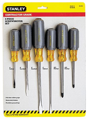 6 Pc Vinyl Grip Screwdriver Set, Phillips, Slotted, #1, #2, 1/4 in, 3/16 in, 5/16 in 680-66-565