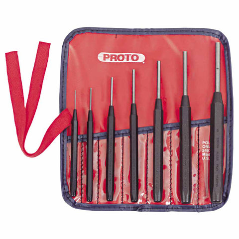 7 Pc Drive Pin Punch Set, Round, English, Pouch 577-47A