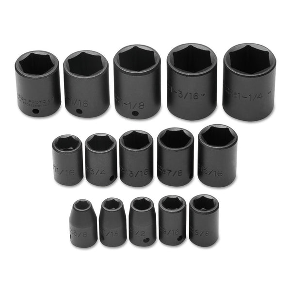Torqueplus Impact Socket Set, 15 Pc, 1/2 in, 6 Point 577-74104