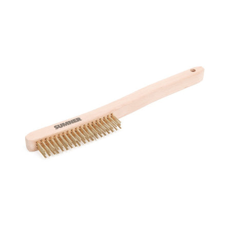 Brass Wire Scratch Brush, 13.8 in, 19 rows, Brass Bristle, Curved Wood Handle 432-781632