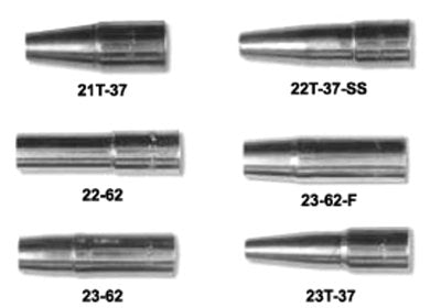21 Series Nozzles, Tapered, Self-Insulated, 1/8".Tip Recess,3/8", for No. 1 Gun 358-1210-1300