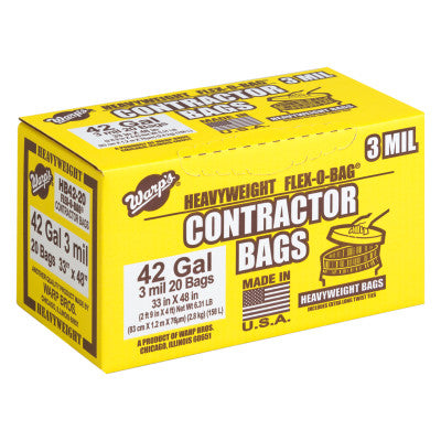 FLEX-O-BAG Contractor Bag, 42 gal, 3 mil Thick, 33 in W x 48 in H, Black 795-HB42-20-R
