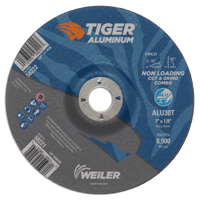 Aluminum Combo Wheels, 7 in Dia., 7/8 in Arbor, Type 27, 30 Grit, Alum. Oxide 804-58221