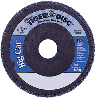 Tiger Big Cat High Density Flap Disc, 4-1/2 in dia, 60 Grit, 7/8 in Arbor, 12000 RPM, Type 27 804-50804