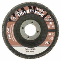 Tiger Big Cat High Density Flap Disc, 4-1/2 in dia, 80 Grit, 7/8 in Arbor, 12,000 RPM, Type 27 804-50765