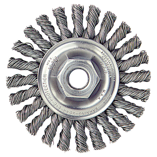 Cable Twist Knot Wire Wheel, 4 in dia x 1/4 in W, 0.020 in Stainless Steel Wire, 20000 RPM 804-13276