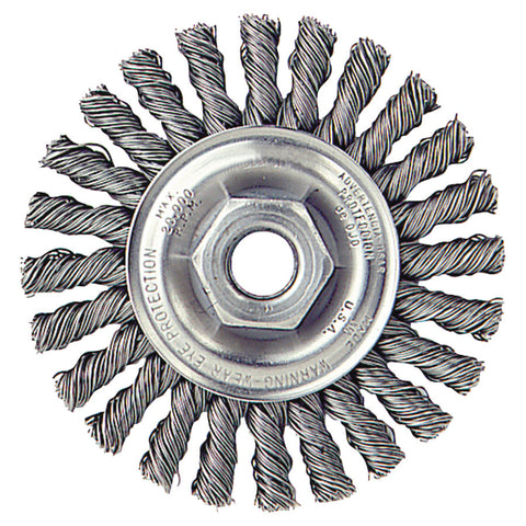 Cable Twist Knot Wire Wheel, 4 in dia x 1/4 in W, 0.020 in Stainless Steel Wire, 20000 RPM 804-13276