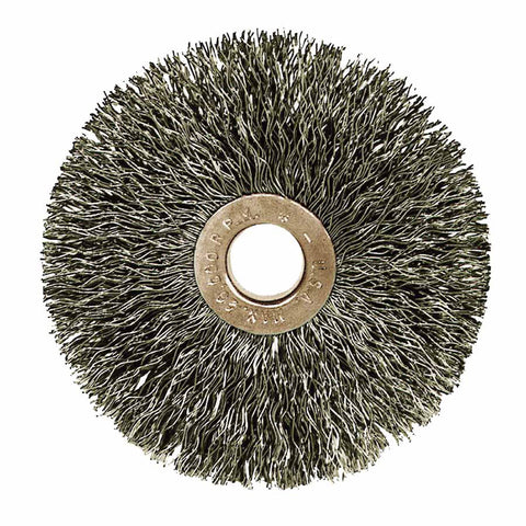 Copper Center Small Diameter Wire Wheel, 3 in dia x 5/8 in W Face, 0.006 in Stainless Steel Wire, 20000 RPM 804-16933