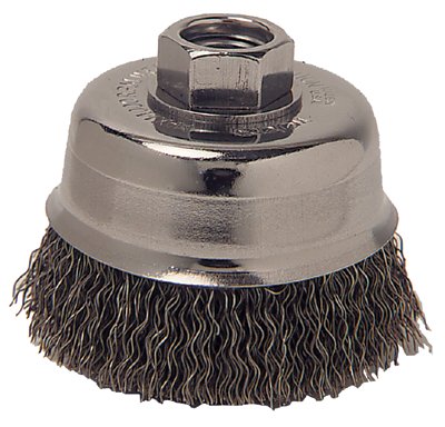 Crimped Wire Cup Brush, 3 in dia, 5/8-11 UNC Arbor, 0.014 in Steel Wire 804-13245