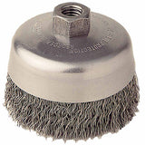 Crimped Wire Cup Brush, 4 in Dia., 5/8 in-11 Arbor, 0.02 in Steel Wire 804-14036