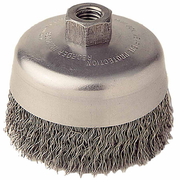 Crimped Wire Cup Brush, 4 in Dia., 5/8 in-11 Arbor, 0.02 in Steel Wire 804-14036