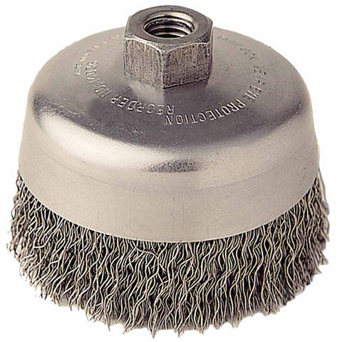Crimped Wire Cup Brush, 4 in Dia., 5/8 in-11 Arbor, 0.02 in Steel Wire 804-14036