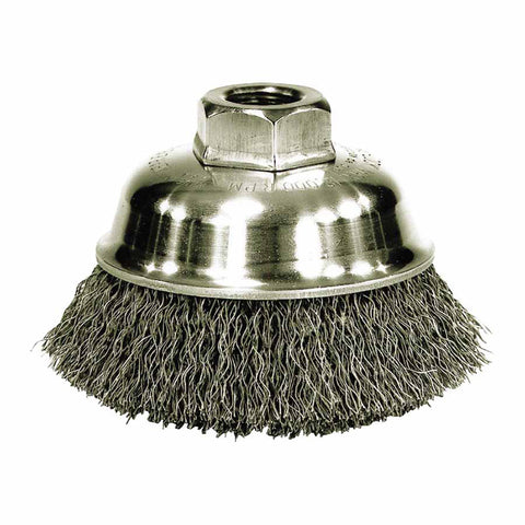 Crimped Wire Cup Brush, 3 1/2 in Dia., M10 x 1.25 Arbor, Steel Wire 804-13175